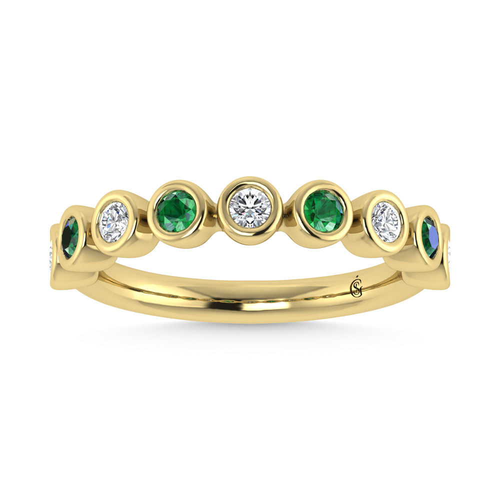 14K Yellow Gold  1/2 Ct.Tw. Alternate Diamond and Emerald Stackable Band