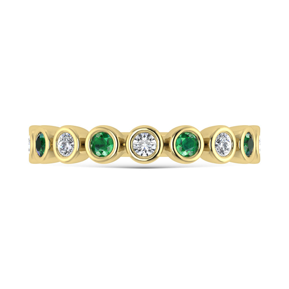 14K Yellow Gold  1/2 Ct.Tw. Alternate Diamond and Emerald Stackable Band