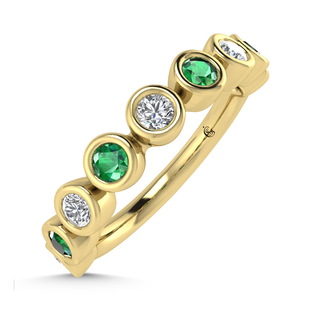 14K Yellow Gold  1/2 Ct.Tw. Alternate Diamond and Emerald Stackable Band