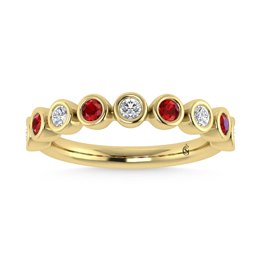 14K Yellow Gold  1/2 Ct.Tw. Alternate Diamond and Ruby Stackable Band