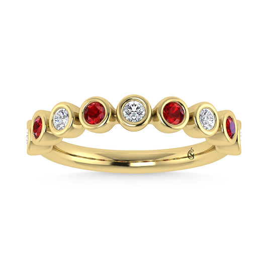 14K Yellow Gold  1/2 Ct.Tw. Alternate Diamond and Ruby Stackable Band