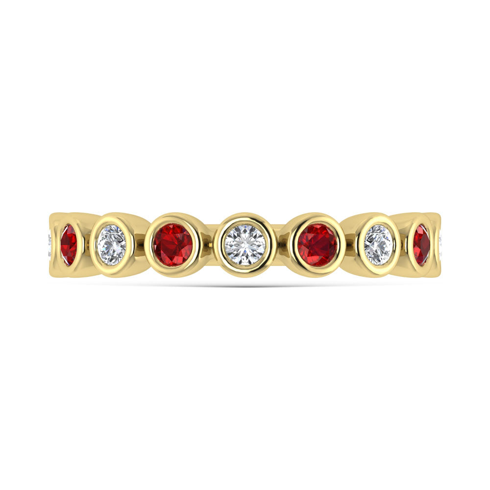 14K Yellow Gold  1/2 Ct.Tw. Alternate Diamond and Ruby Stackable Band