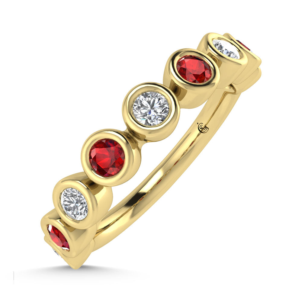 14K Yellow Gold  1/2 Ct.Tw. Alternate Diamond and Ruby Stackable Band
