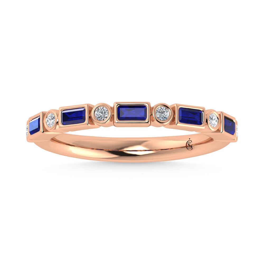 14K Rose Gold  3/8 Ct.Tw. Alternate Diamond and Blue Sapphire Stackable Band