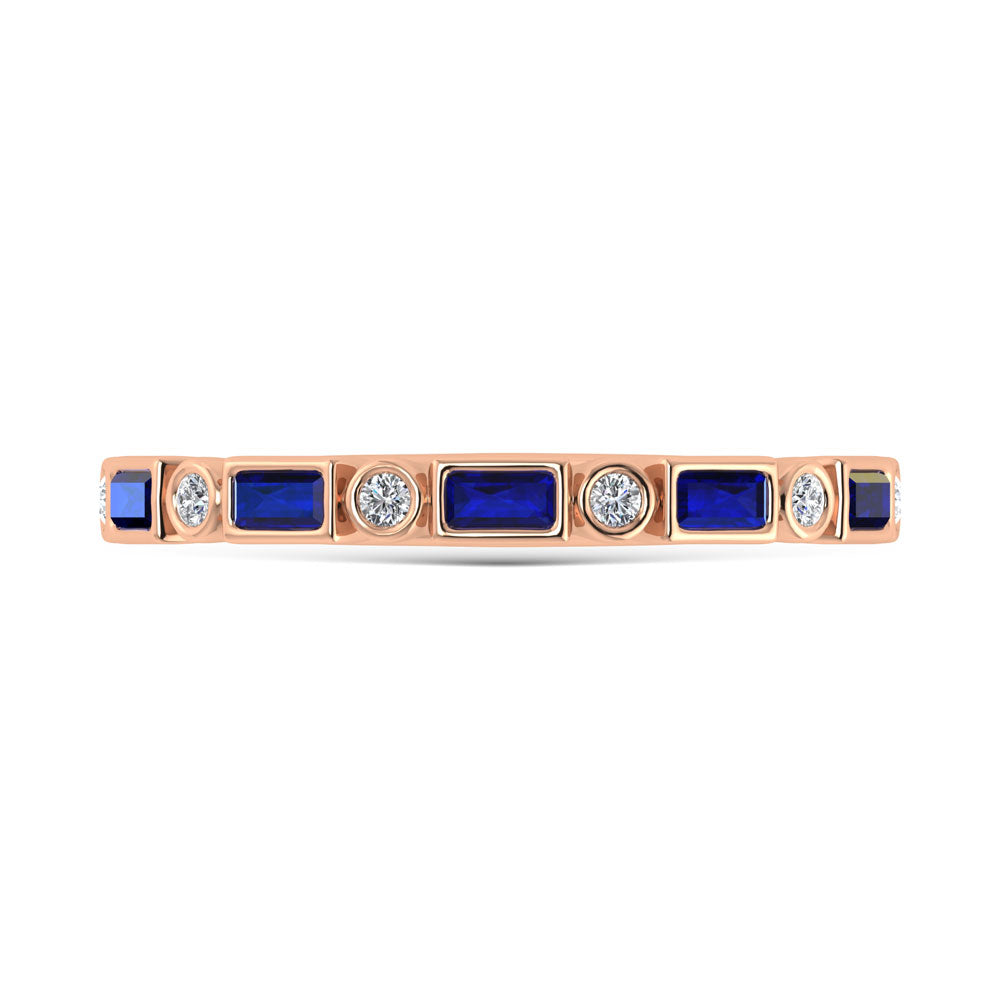 14K Rose Gold  3/8 Ct.Tw. Alternate Diamond and Blue Sapphire Stackable Band