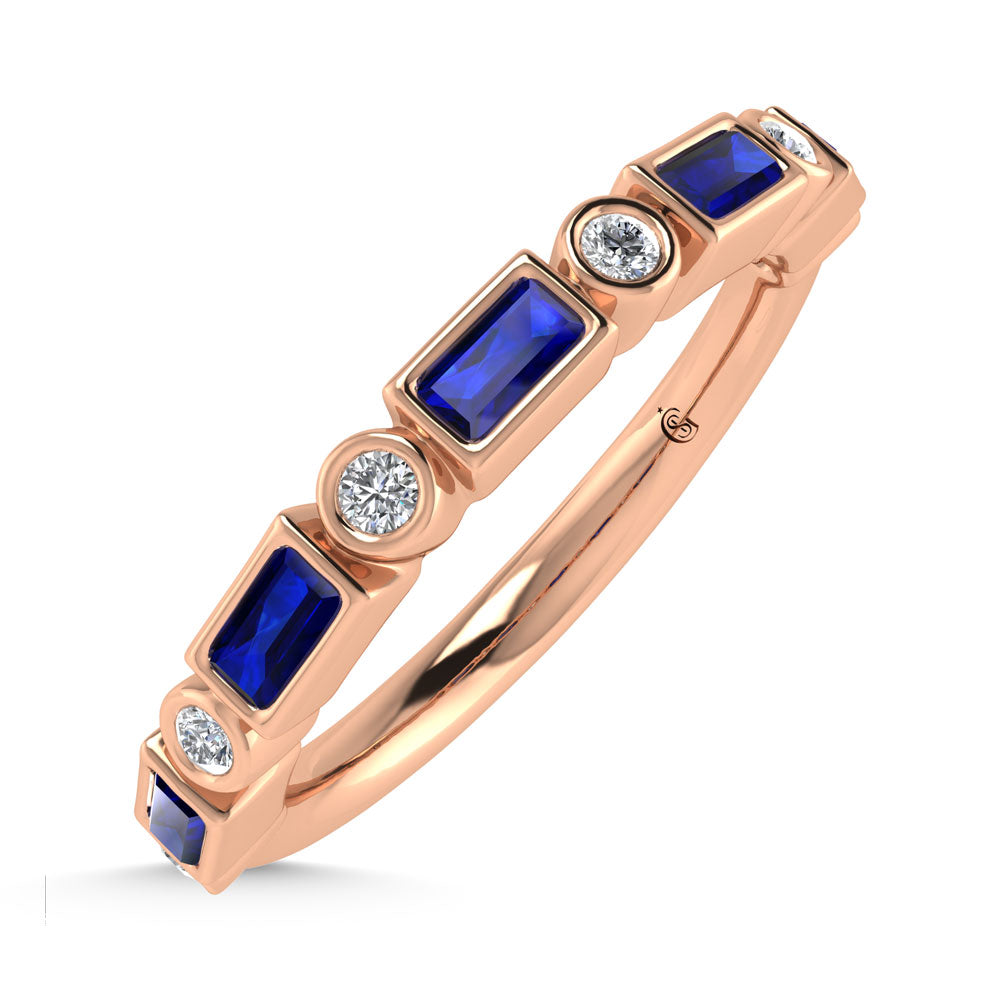 14K Rose Gold  3/8 Ct.Tw. Alternate Diamond and Blue Sapphire Stackable Band