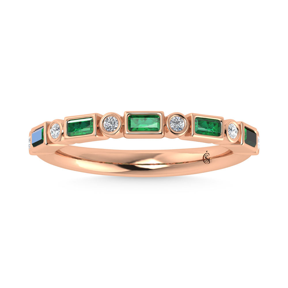 14K Rose Gold  1/3 Ct.Tw. Alternate Diamond and Emerald Stackable Band