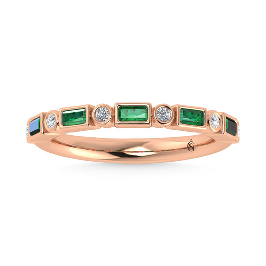 14K Rose Gold  1/3 Ct.Tw. Alternate Diamond and Emerald Stackable Band