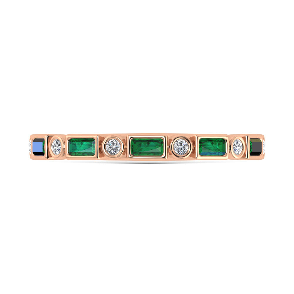 14K Rose Gold  1/3 Ct.Tw. Alternate Diamond and Emerald Stackable Band