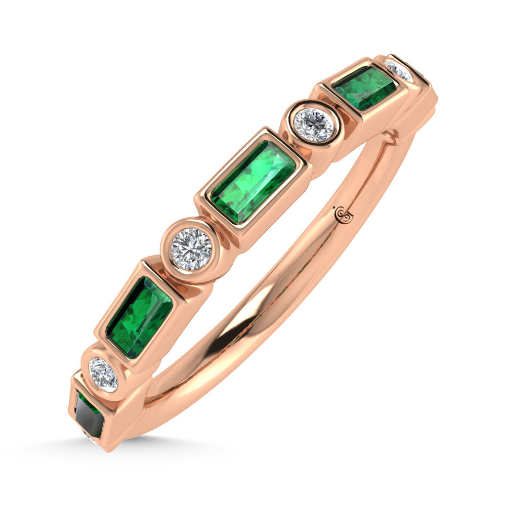 14K Rose Gold  1/3 Ct.Tw. Alternate Diamond and Emerald Stackable Band
