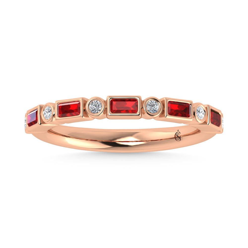 14K Rose Gold  3/8 Ct.Tw. Alternate Diamond and Ruby Stackable Band