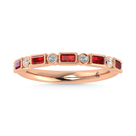 14K Rose Gold  3/8 Ct.Tw. Alternate Diamond and Ruby Stackable Band