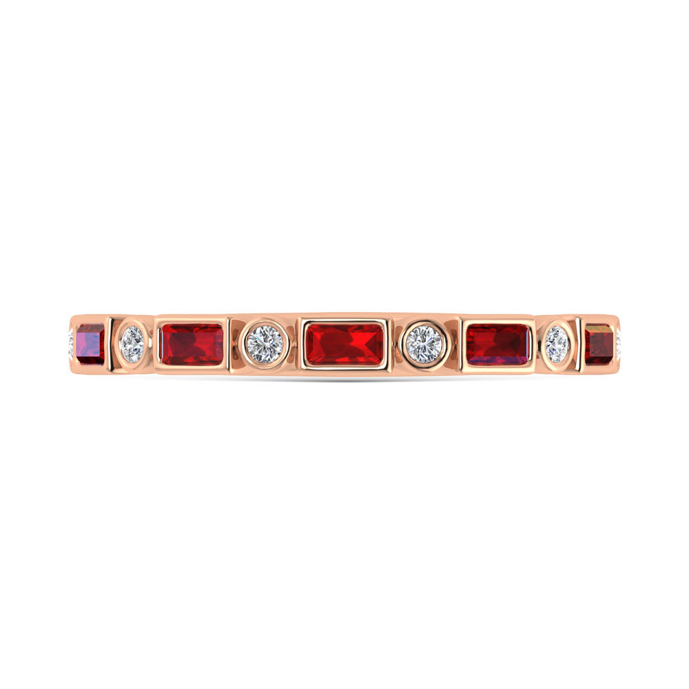 14K Rose Gold  3/8 Ct.Tw. Alternate Diamond and Ruby Stackable Band