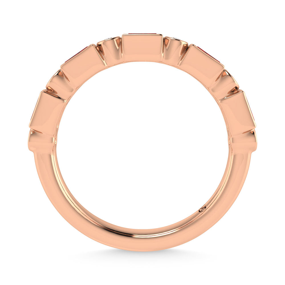 14K Rose Gold  3/8 Ct.Tw. Alternate Diamond and Ruby Stackable Band