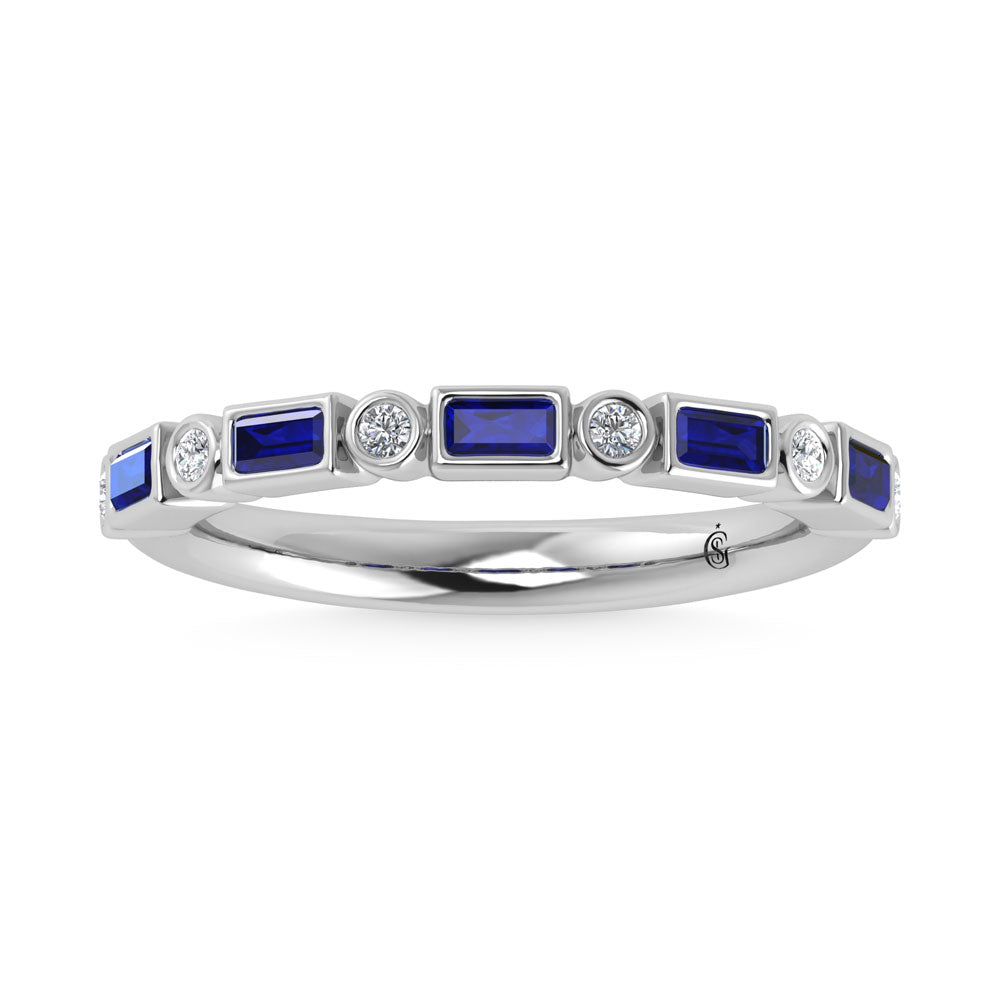 14K White Gold  3/8 Ct.Tw. Alternate Diamond and Blue Sapphire Stackable Band