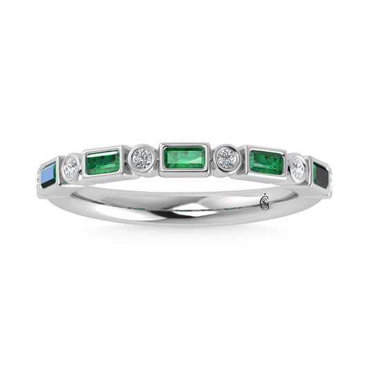 14K White Gold  1/3 Ct.Tw. Alternate Diamond and Emerald Stackable Band