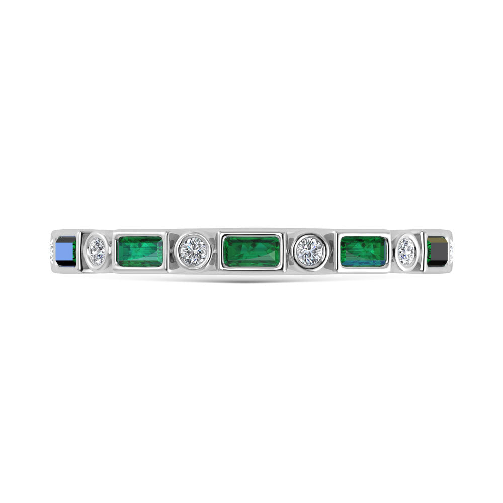 14K White Gold  1/3 Ct.Tw. Alternate Diamond and Emerald Stackable Band