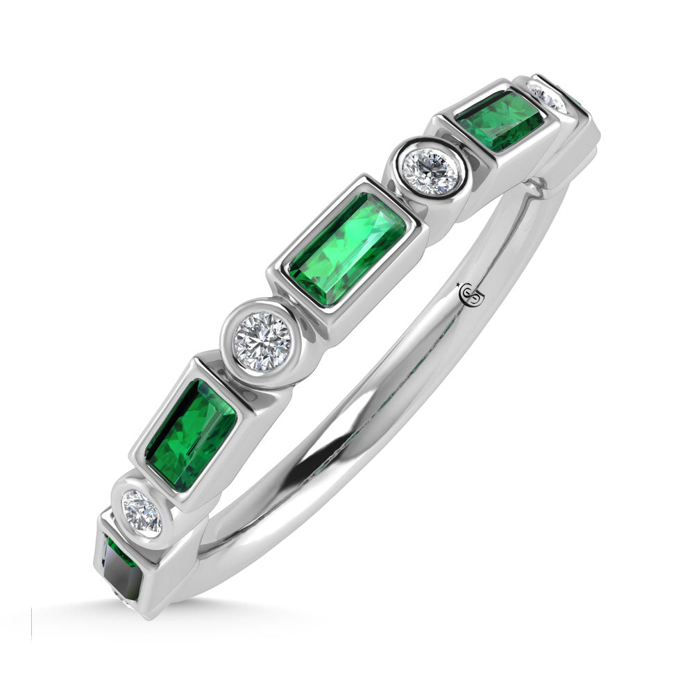 14K White Gold  1/3 Ct.Tw. Alternate Diamond and Emerald Stackable Band
