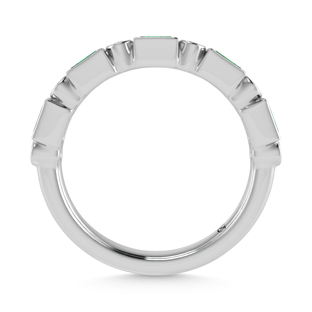 14K White Gold  1/3 Ct.Tw. Alternate Diamond and Emerald Stackable Band