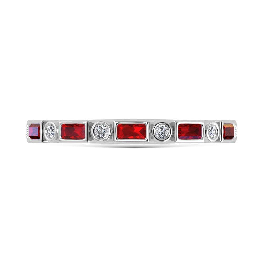 14K White Gold  3/8 Ct.Tw. Alternate Diamond and Ruby Stackable Band