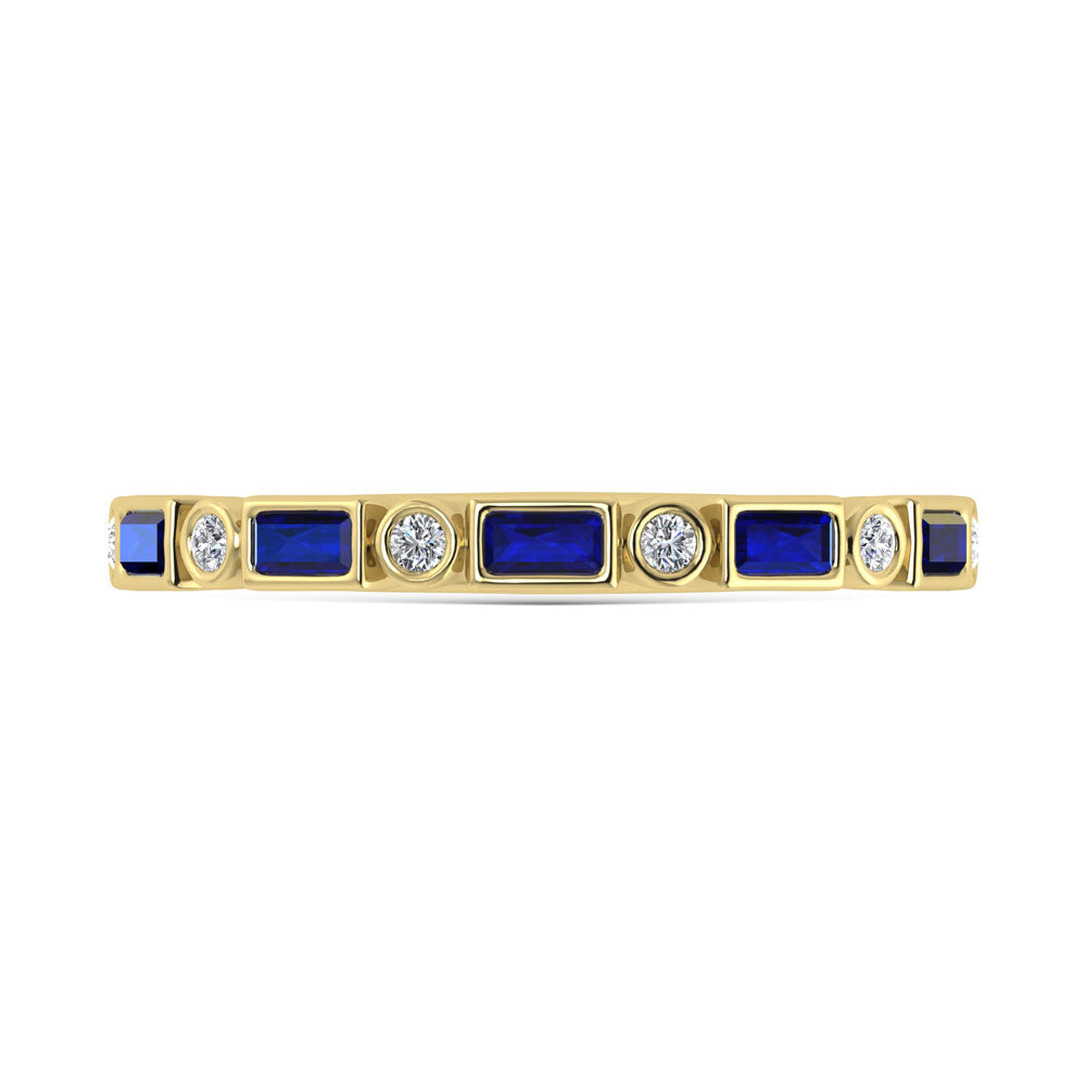 14K Yellow Gold  3/8 Ct.Tw. Alternate Diamond and Blue Sapphire Stackable Band