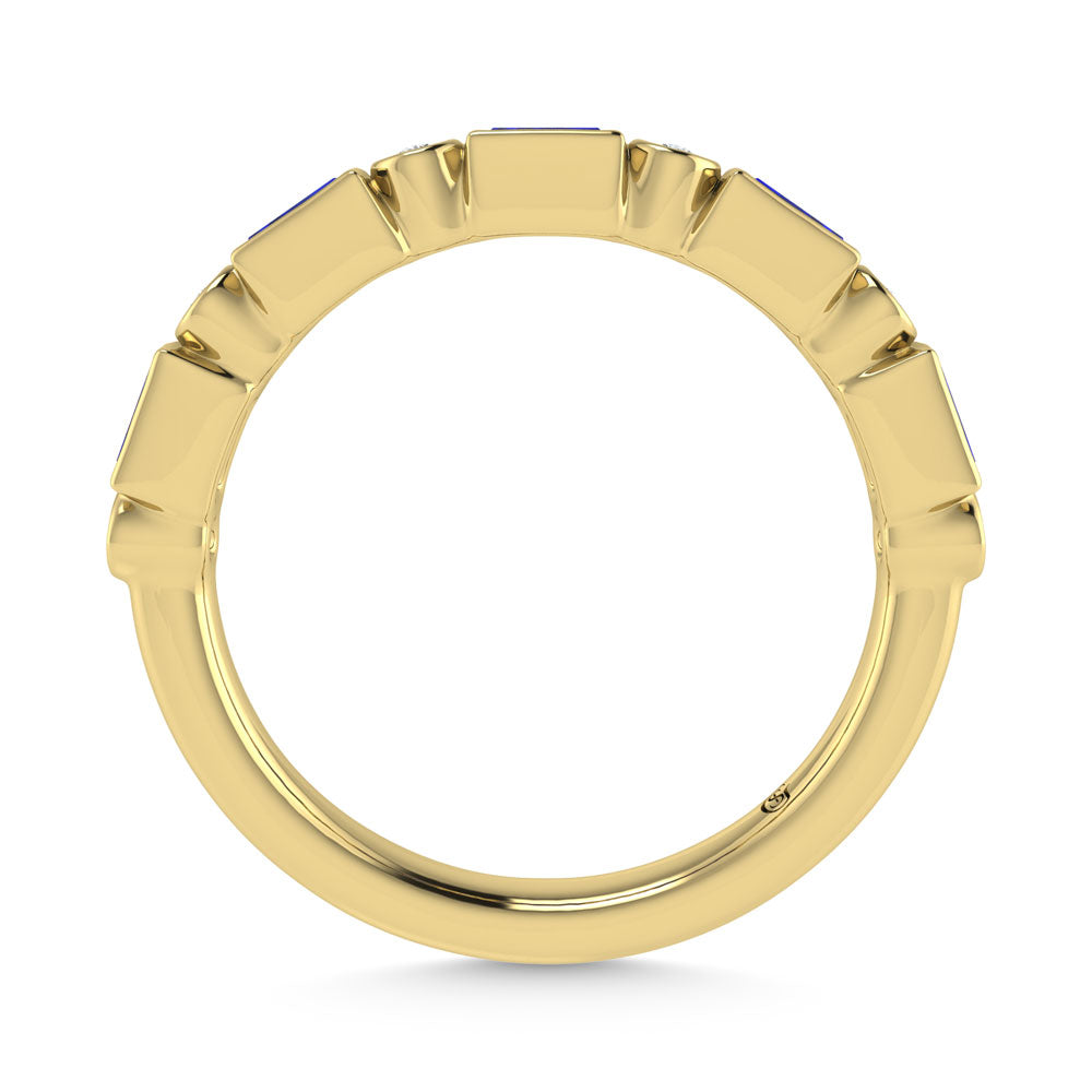 14K Yellow Gold  3/8 Ct.Tw. Alternate Diamond and Blue Sapphire Stackable Band