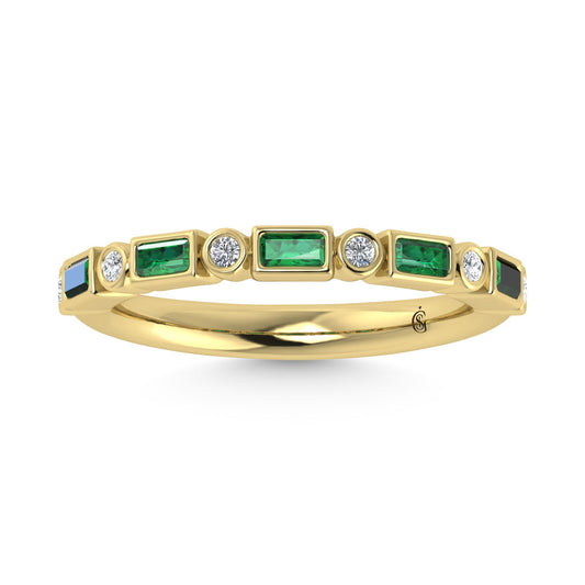 14K Yellow Gold  1/3 Ct.Tw. Alternate Diamond and Emerald Stackable Band