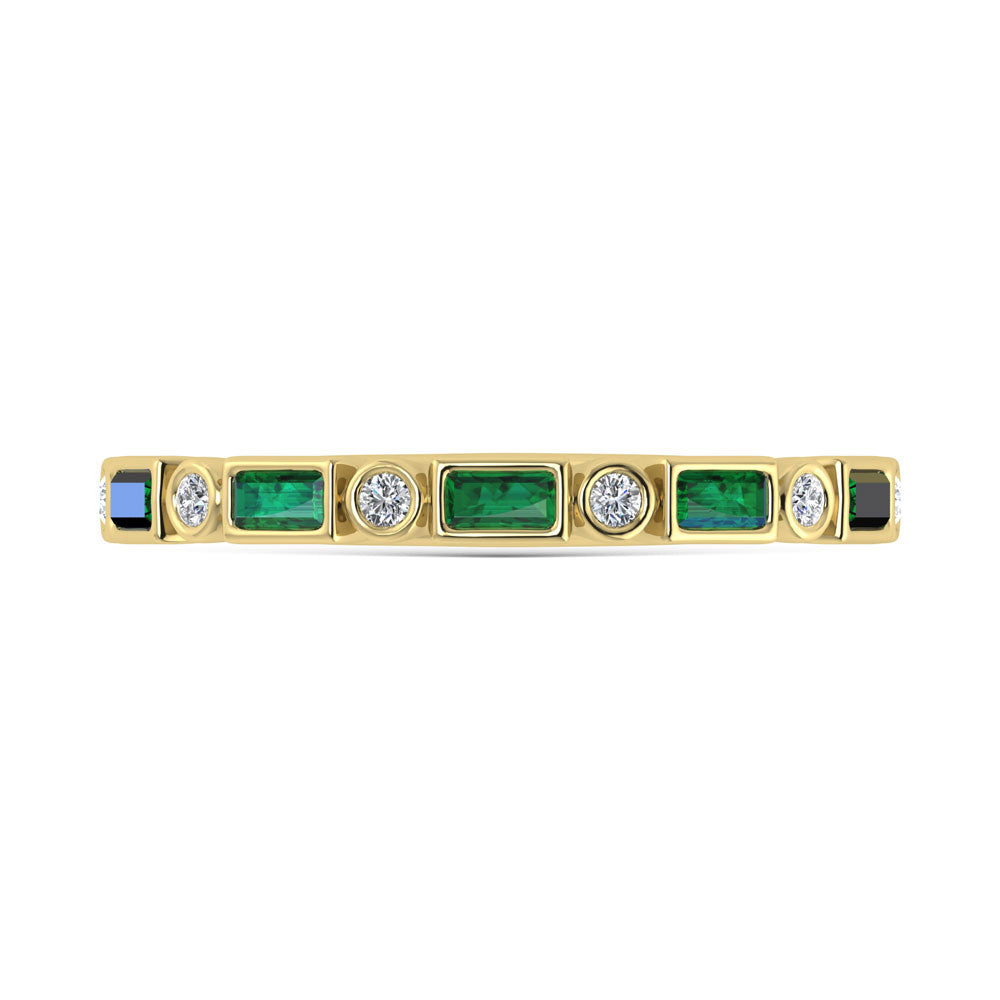 14K Yellow Gold  1/3 Ct.Tw. Alternate Diamond and Emerald Stackable Band