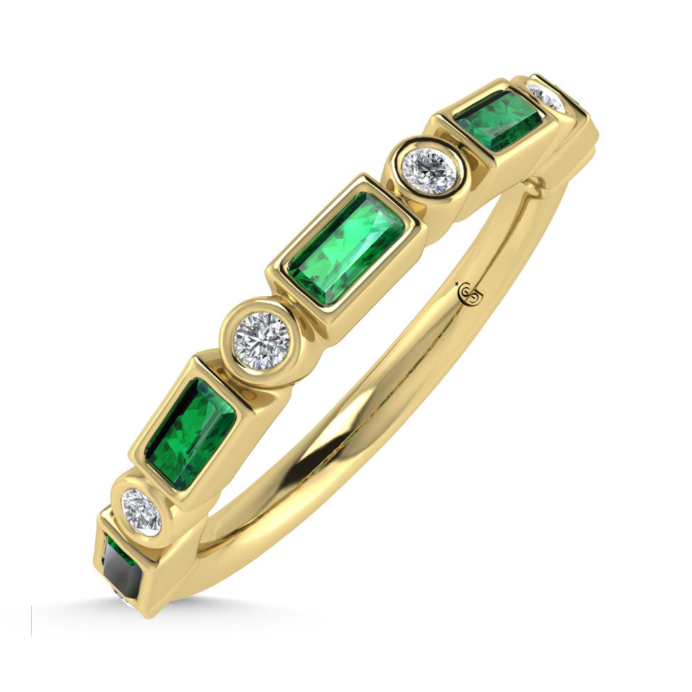 14K Yellow Gold  1/3 Ct.Tw. Alternate Diamond and Emerald Stackable Band