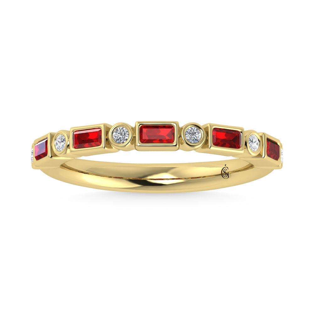 14K Yellow Gold  3/8 Ct.Tw. Alternate Diamond and Ruby Stackable Band