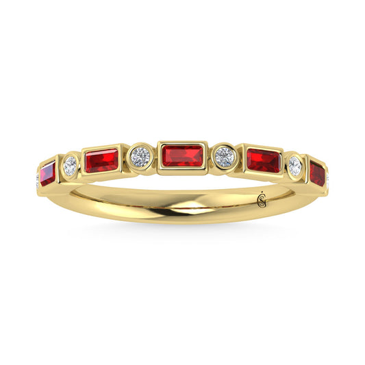 14K Yellow Gold  3/8 Ct.Tw. Alternate Diamond and Ruby Stackable Band
