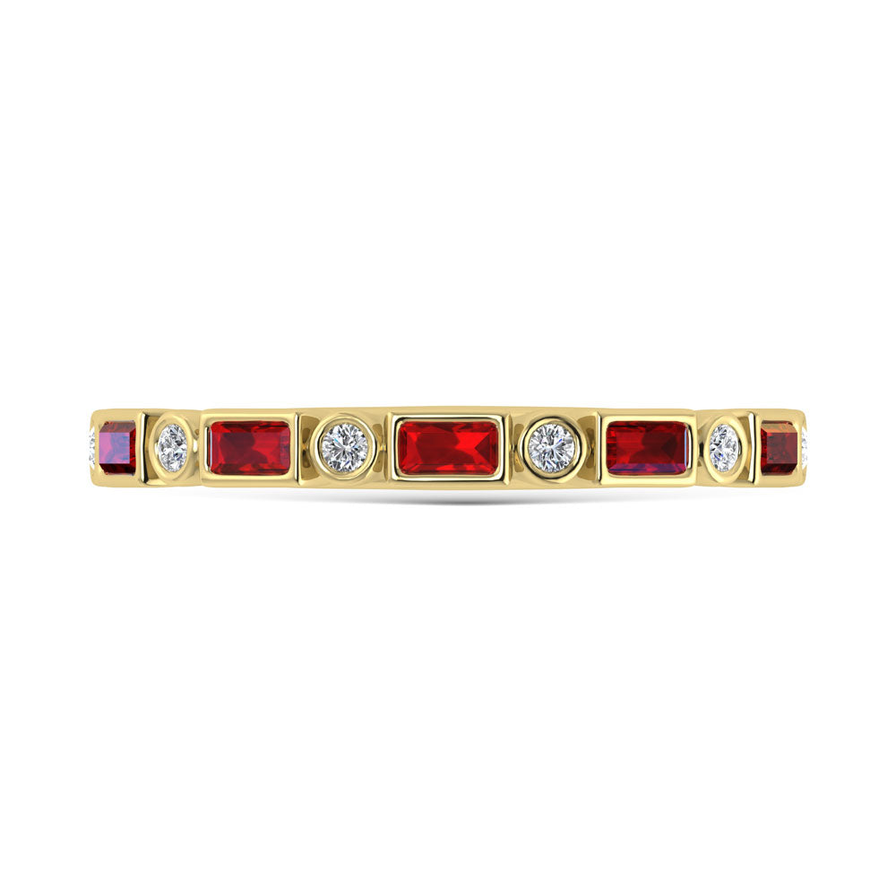 14K Yellow Gold  3/8 Ct.Tw. Alternate Diamond and Ruby Stackable Band