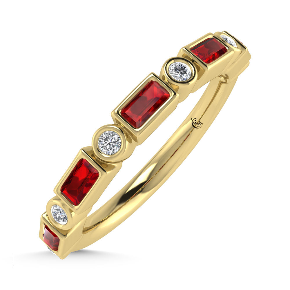 14K Yellow Gold  3/8 Ct.Tw. Alternate Diamond and Ruby Stackable Band