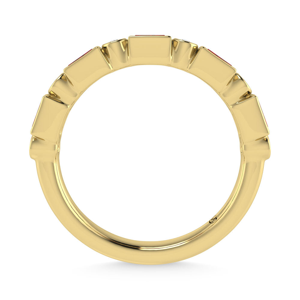 14K Yellow Gold  3/8 Ct.Tw. Alternate Diamond and Ruby Stackable Band