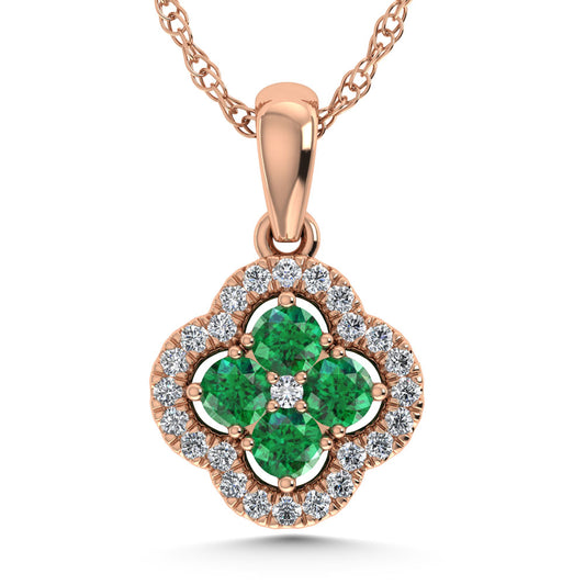 14K Rose Gold  1/2 Ct.Tw. Diamond and Emerald Fashion Pendant