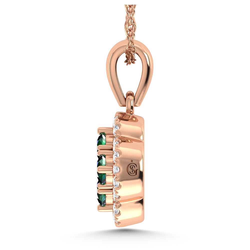 14K Rose Gold  1/2 Ct.Tw. Diamond and Emerald Fashion Pendant