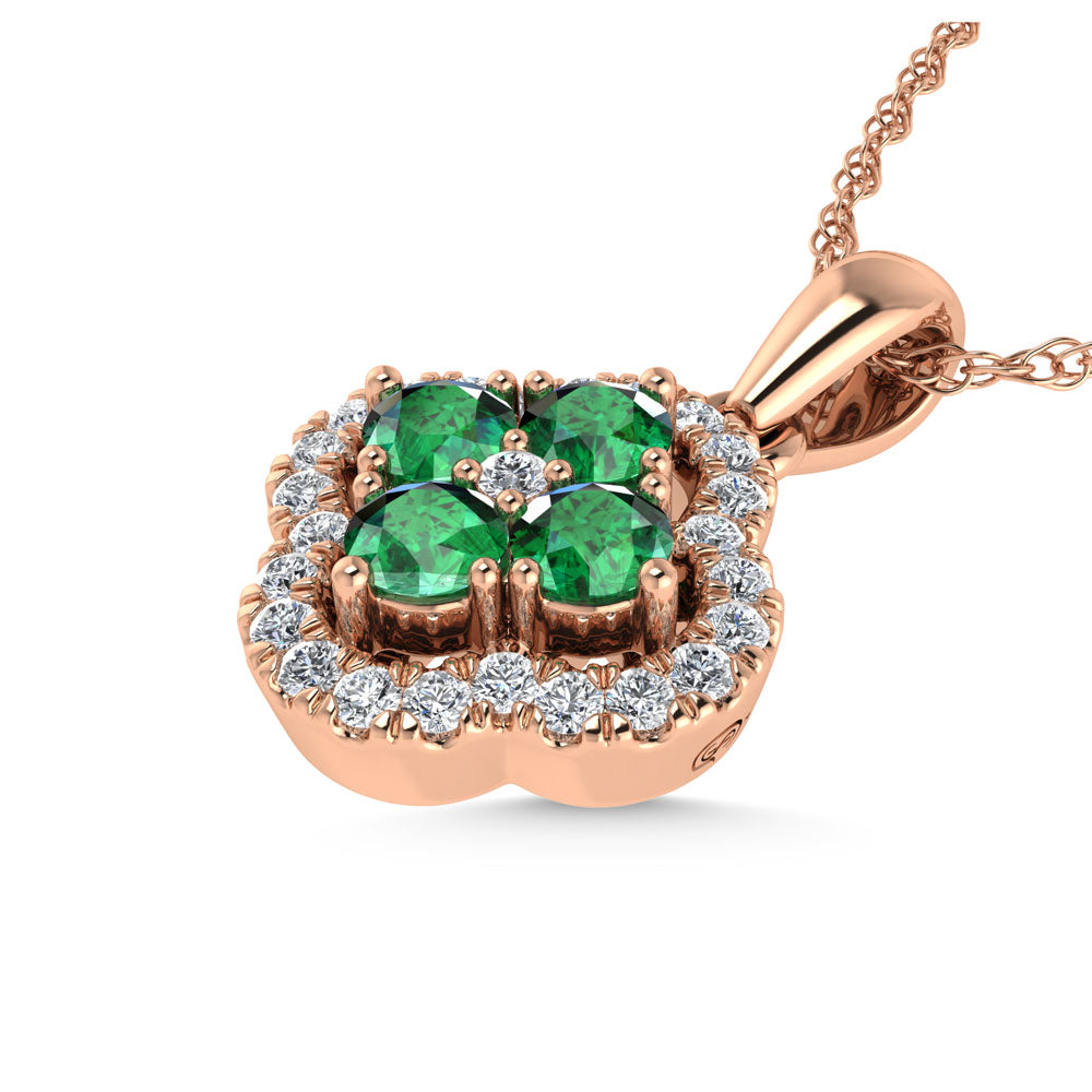14K Rose Gold  1/2 Ct.Tw. Diamond and Emerald Fashion Pendant