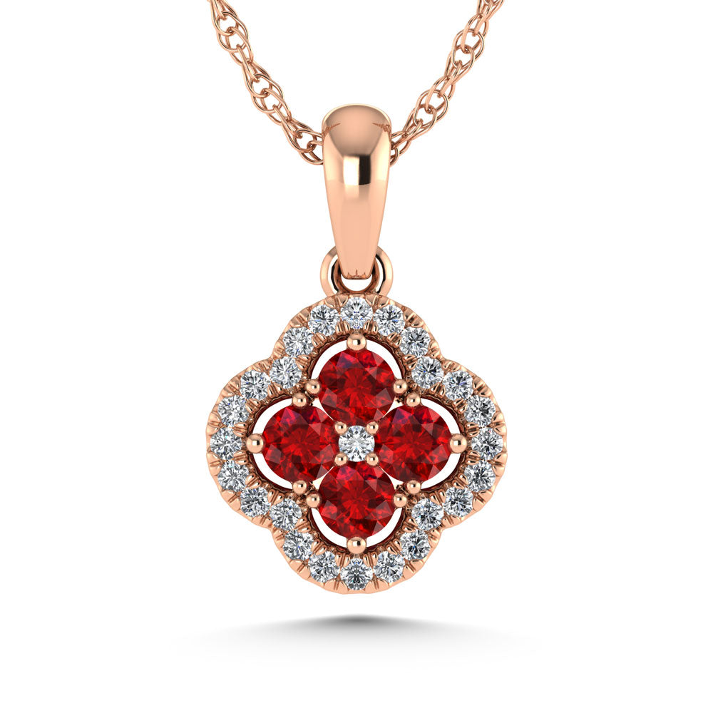 14K Rose Gold Diamond 5/8 Ct.Tw. and Ruby Clover Pendant