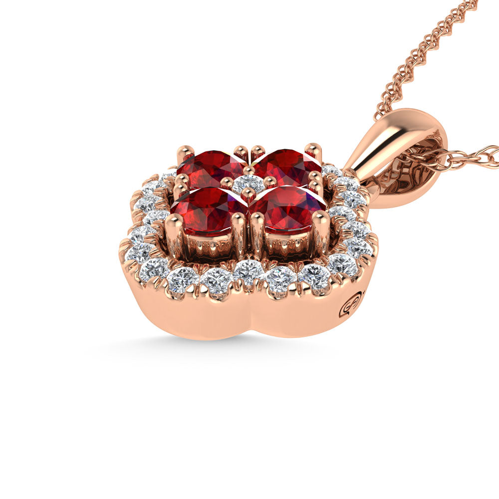 14K Rose Gold Diamond 5/8 Ct.Tw. and Ruby Clover Pendant