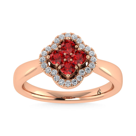 14K Rose Gold Diamond 5/8 Ct.Tw. and Ruby Clover Ring