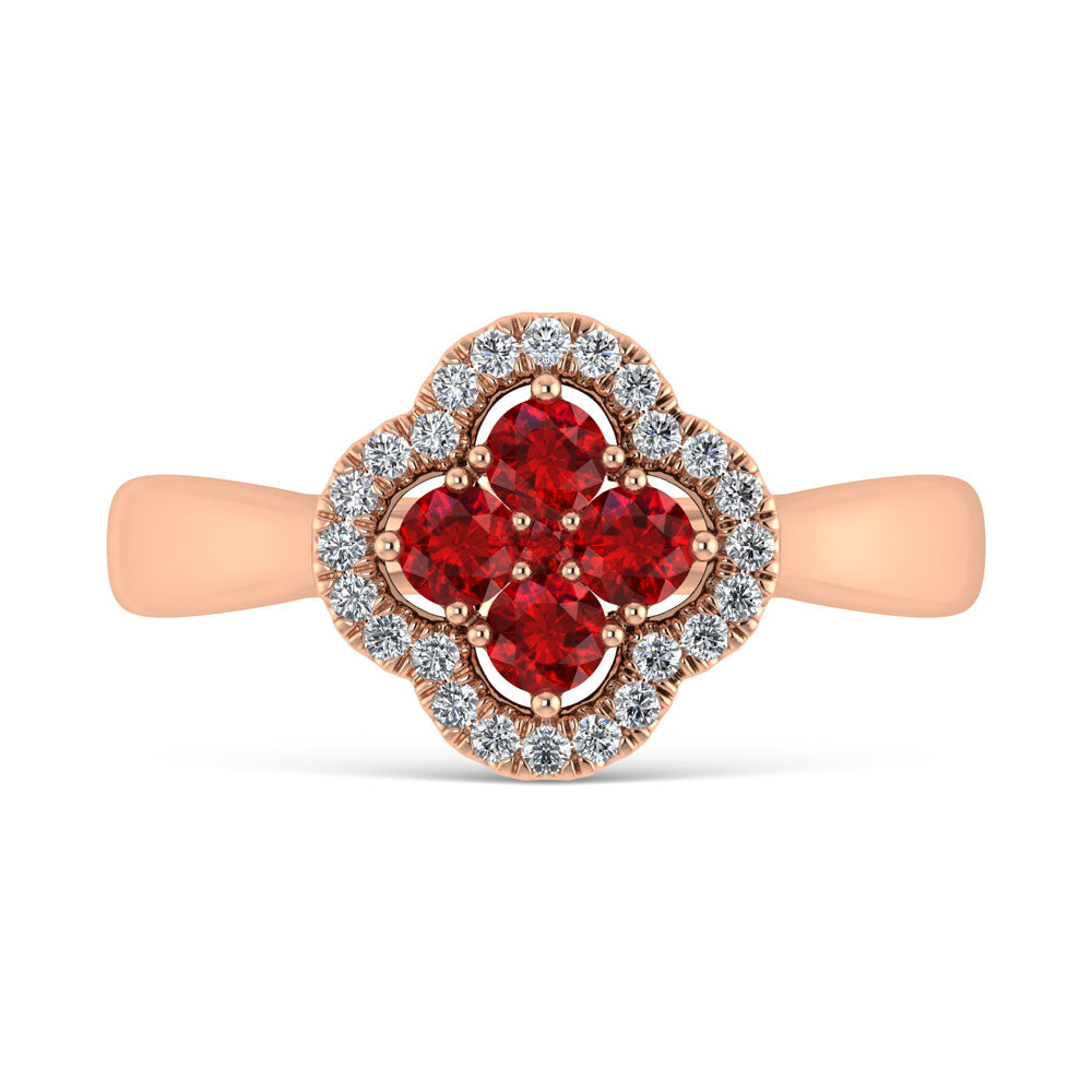 14K Rose Gold Diamond 5/8 Ct.Tw. and Ruby Clover Ring