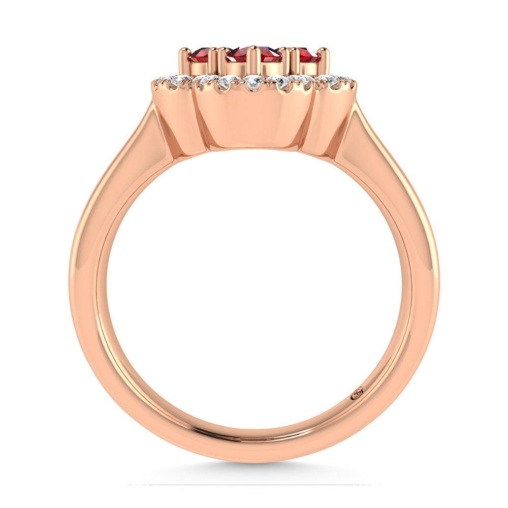 14K Rose Gold Diamond 5/8 Ct.Tw. and Ruby Clover Ring