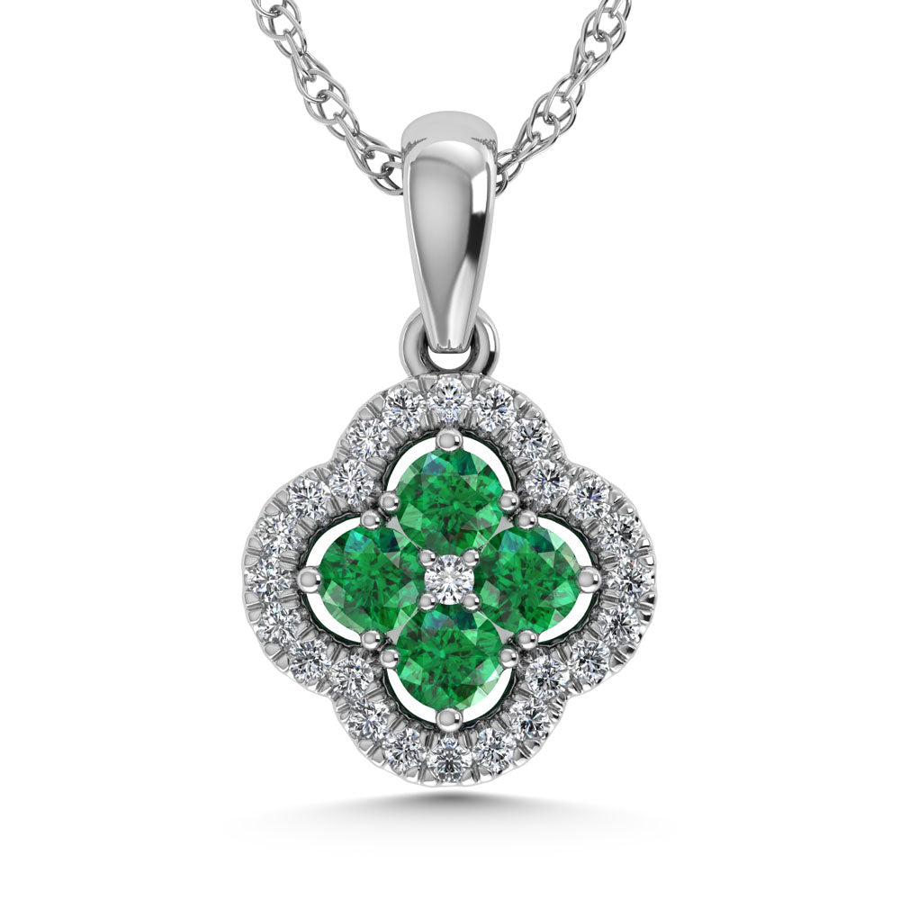 14K White Gold  1/2 Ct.Tw. Diamond and Emerald Fashion Pendant