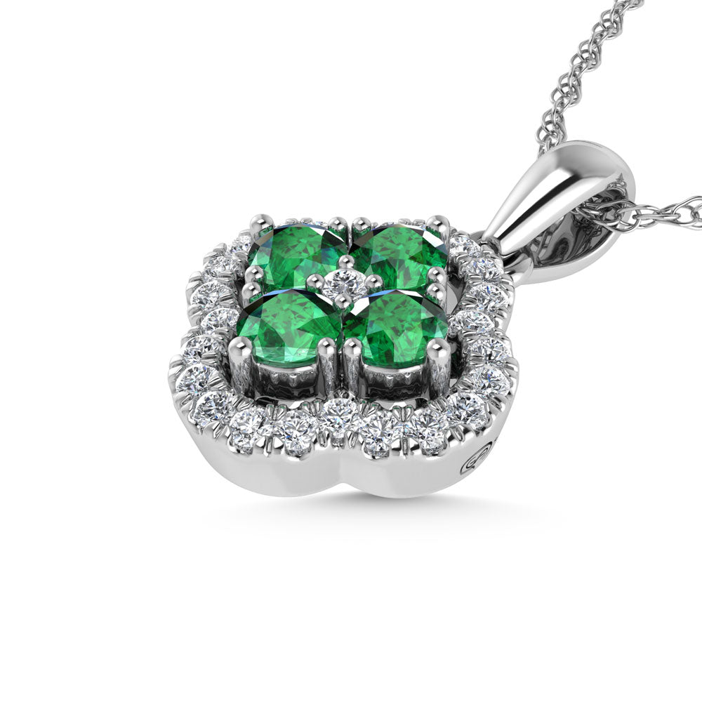 14K White Gold  1/2 Ct.Tw. Diamond and Emerald Fashion Pendant
