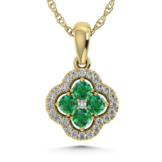 14K Yellow Gold  1/2 Ct.Tw. Diamond and Emerald Fashion Pendant