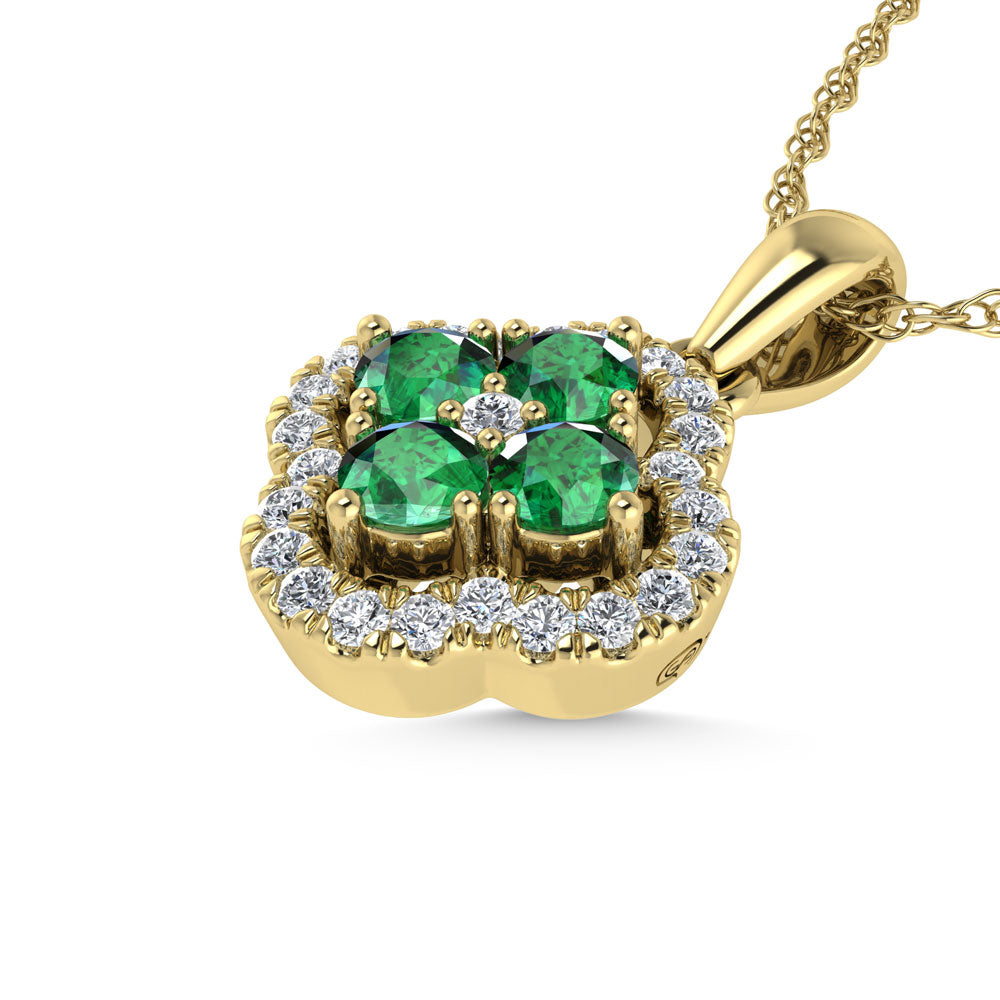 14K Yellow Gold  1/2 Ct.Tw. Diamond and Emerald Fashion Pendant