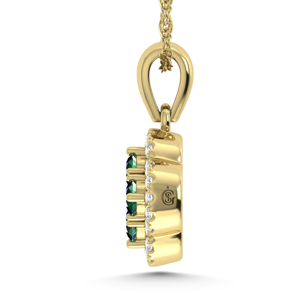14K Yellow Gold  1/2 Ct.Tw. Diamond and Emerald Fashion Pendant