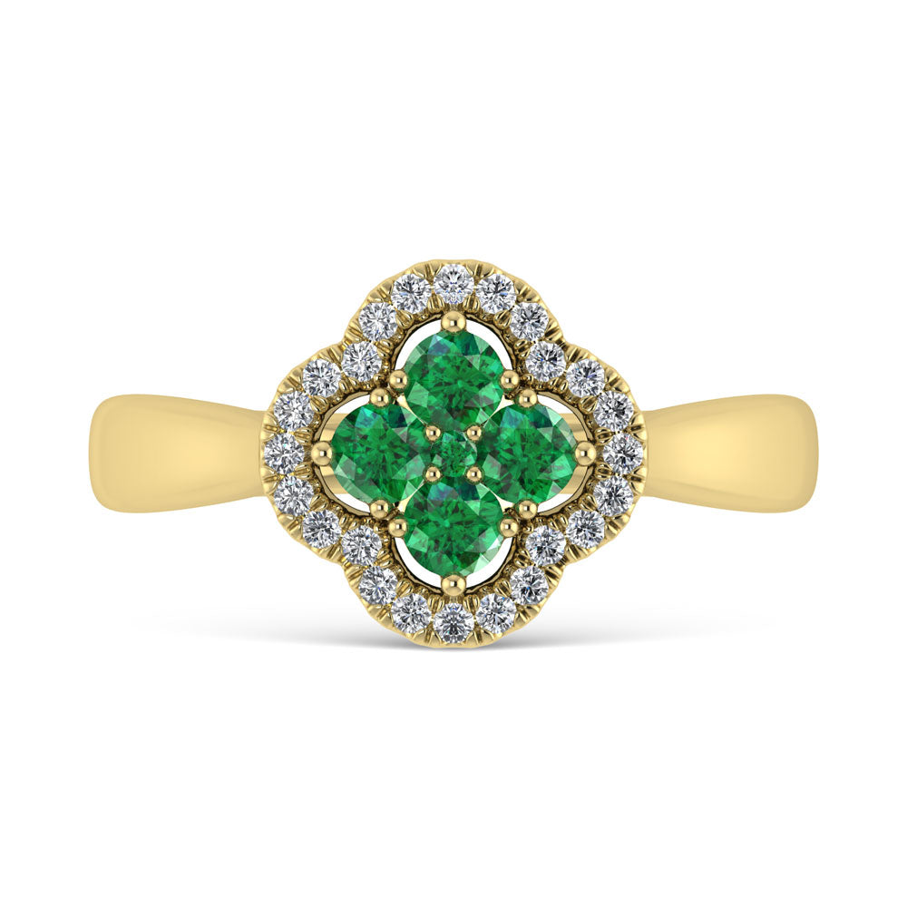 14K Yellow Gold Diamond 5/8 Ct.Tw. and Emerald Clover Ring