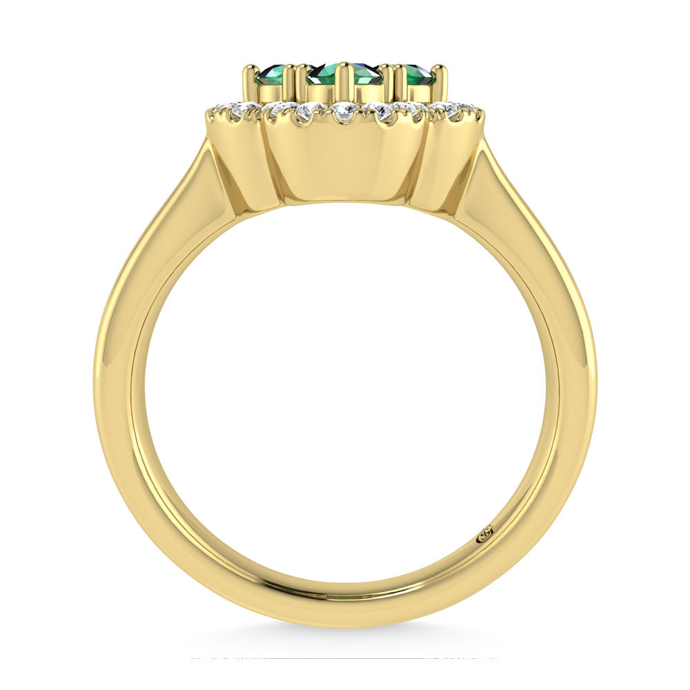 14K Yellow Gold Diamond 5/8 Ct.Tw. and Emerald Clover Ring