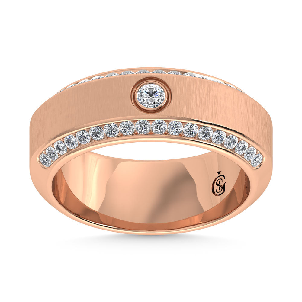 14K Rose Gold Diamond 5/8 Ct.Tw. Channel and Bezel Set Mens Machine Band